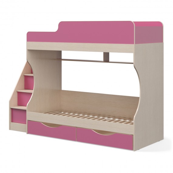 Кровать двухъярусная с ящиками Капризун 6 розовый