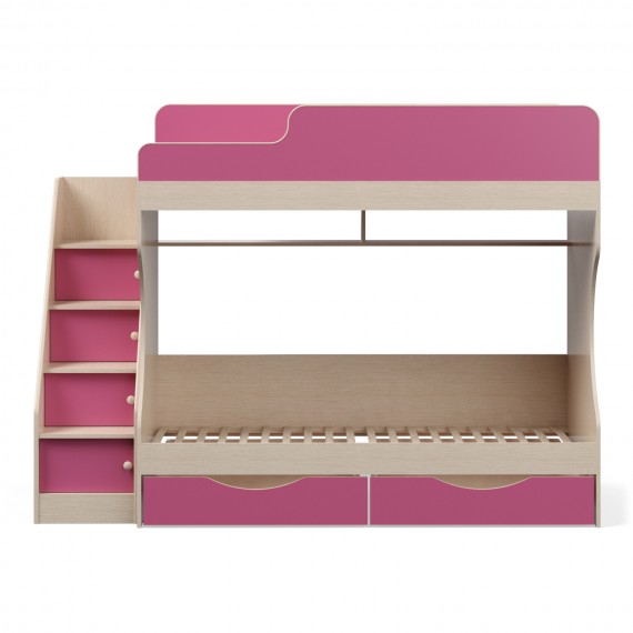 Кровать двухъярусная с ящиками Капризун 6 розовый