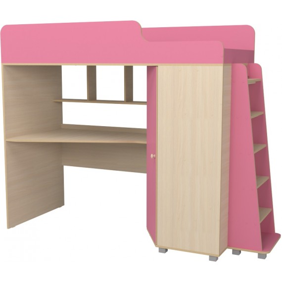 Кровать чердак с рабочей зоной Капризун 5 розовый