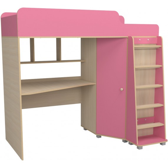Кровать чердак с рабочей зоной Капризун 5 розовый