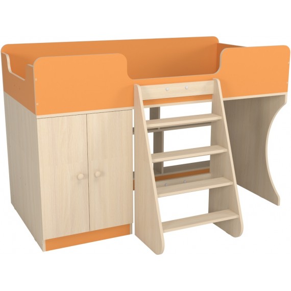 Кровать чердак со шкафом Капризун 9 оранжевый