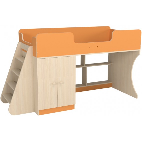 Кровать чердак со шкафом Капризун 9 оранжевый