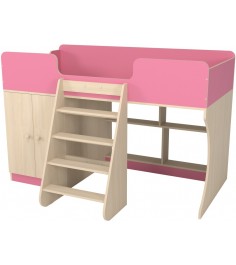 Кровать чердак со шкафом Капризун 9 (Р441) розовый