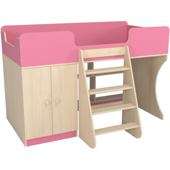 Кровать чердак со шкафом Капризун 9 розовый
