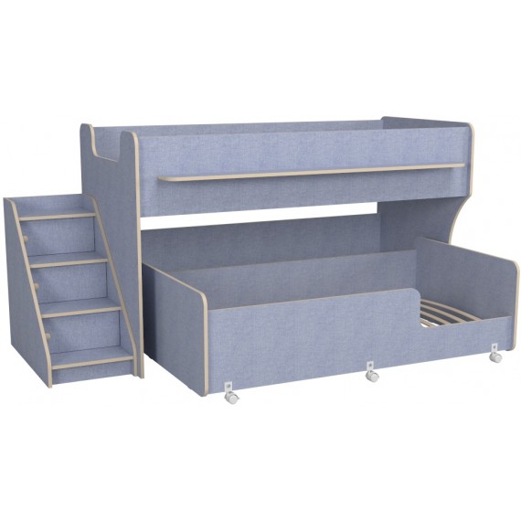 Кровать двухъярусная с лестницей с ящиками Капризун 12 лен голубой