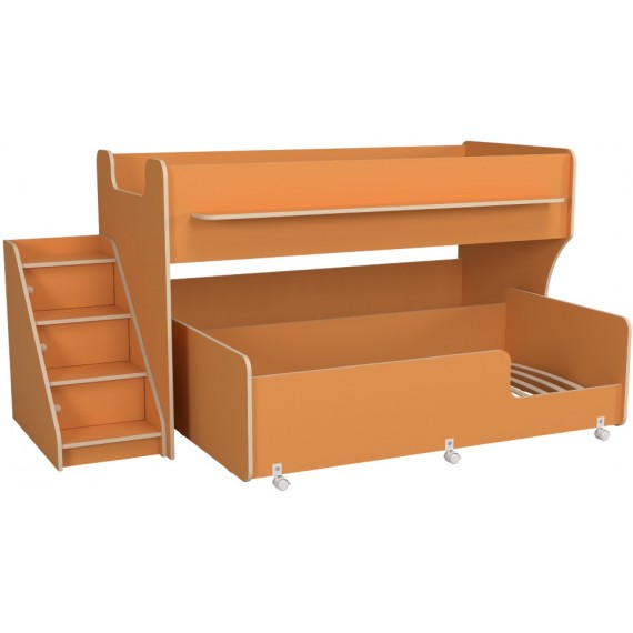 Кровать двухъярусная с лестницей с ящиками Капризун 12 оранжевый