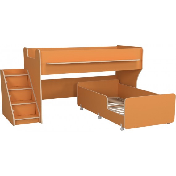 Кровать двухъярусная с лестницей с ящиками Капризун 12 оранжевый