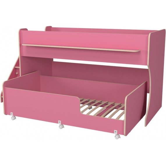 Кровать двухъярусная с лестницей с ящиками Капризун 12 розовый