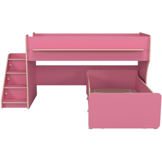 Кровать двухъярусная с лестницей с ящиками Капризун 12 розовый
