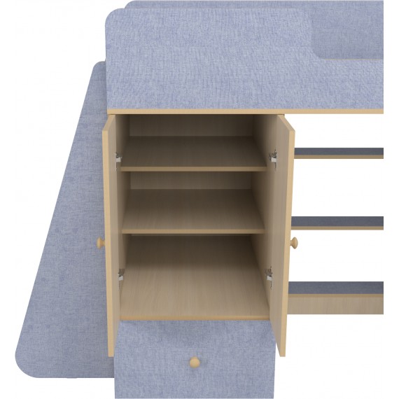 Кровать чердак со шкафом Капризун 11 лен голубой