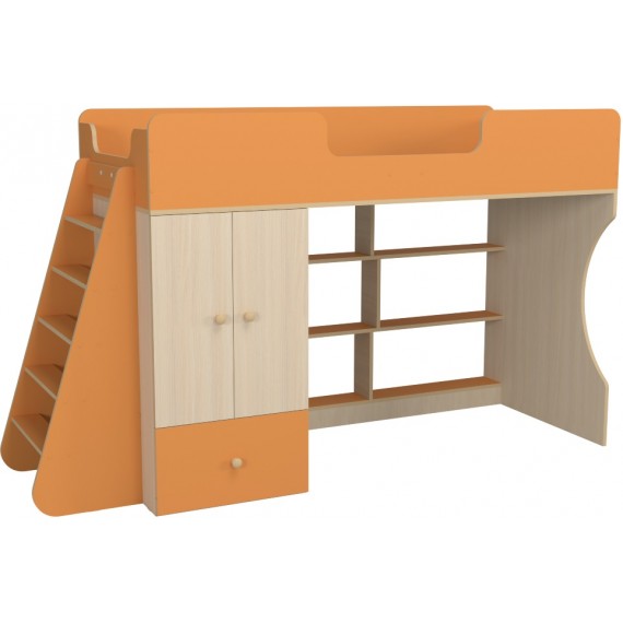 Кровать чердак со шкафом Капризун 11 оранжевый