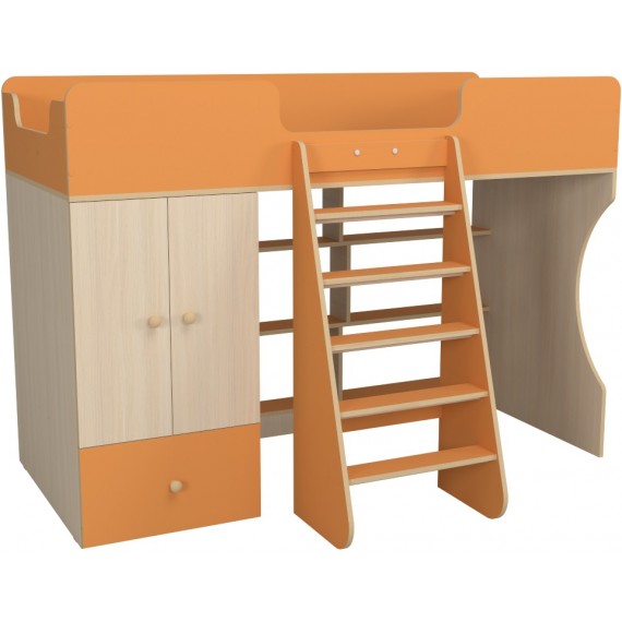 Кровать чердак со шкафом Капризун 11 оранжевый