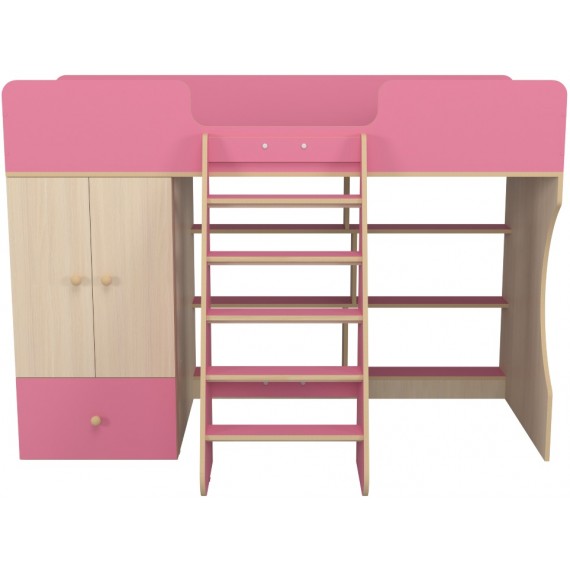 Кровать чердак со шкафом Капризун 11 розовый