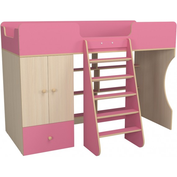 Кровать чердак со шкафом Капризун 11 розовый