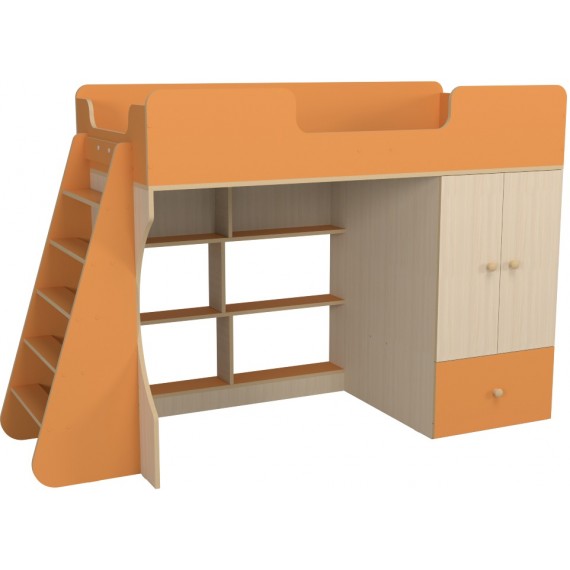 Кровать чердак со шкафом Капризун 10 оранжевый