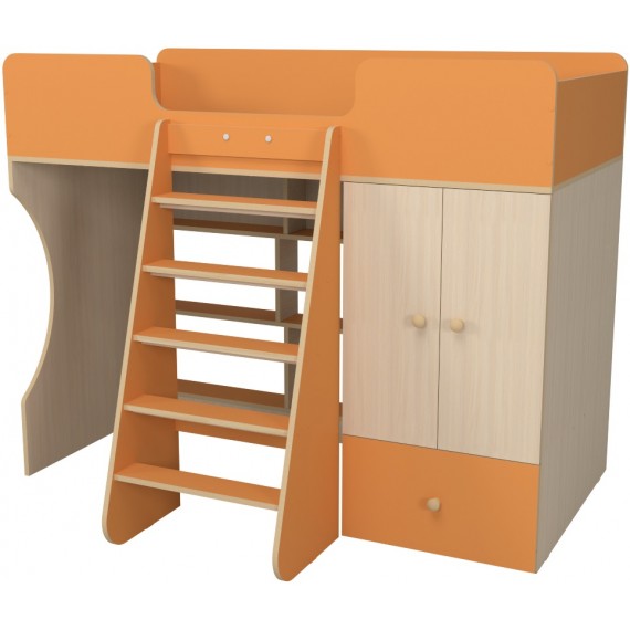 Кровать чердак со шкафом Капризун 10 оранжевый