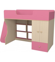 Кровать чердак со шкафом Капризун 10 (Р446) розовый