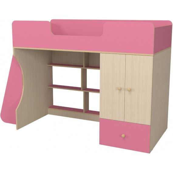 Кровать чердак со шкафом Капризун 10 розовый