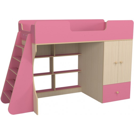 Кровать чердак со шкафом Капризун 10 розовый